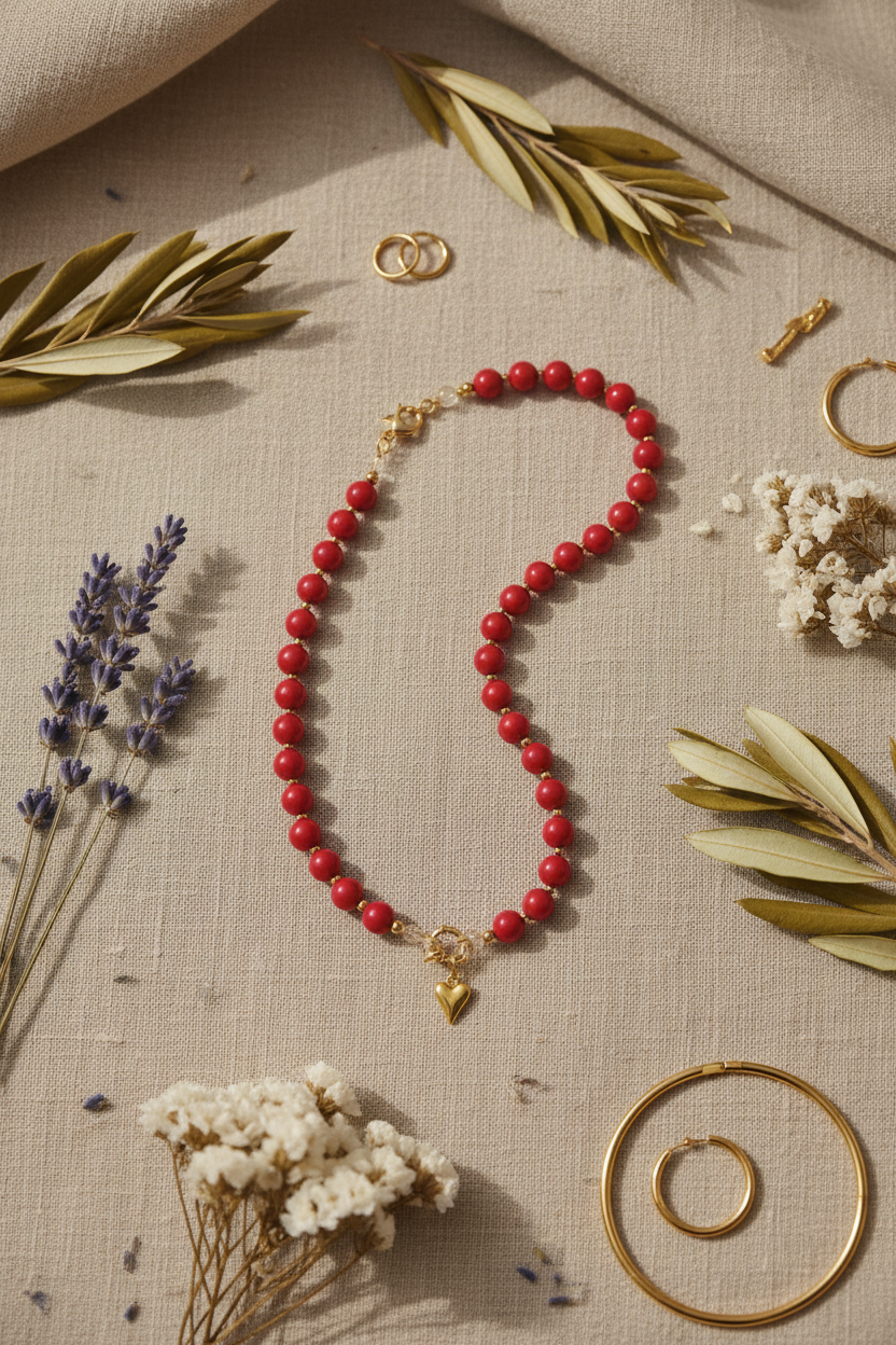 Collar Cor Vermell ELORA - Flat Lay
