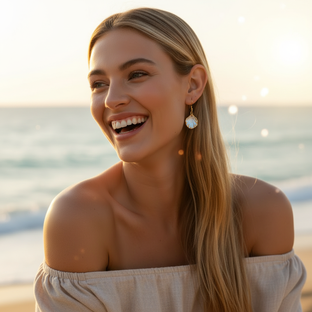 Pendientes concha nácar - lifestyle playa 1:1
