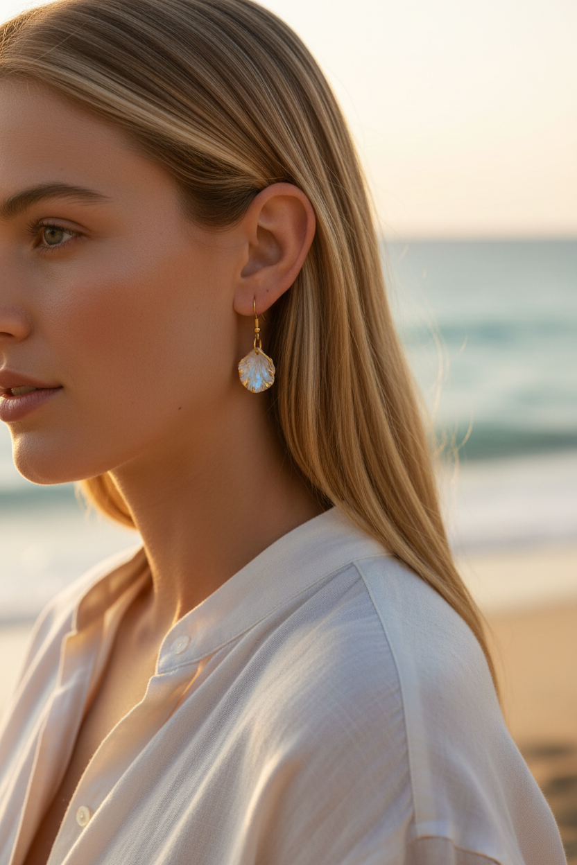 Pendientes concha nácar - lifestyle playa mediterránea