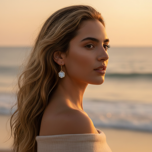 Pendientes concha nácar - variante editorial playa